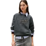 Kadın Boxy Fit Leopar Desenli Aplike Logolu Sweatshirt - Siyah