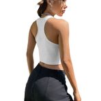 Kadın Boyun Askılı U Yaka Yüzücü Sırtlı Beyaz Renk Fitilli Crop Top Bluz (Beyaz, M)