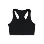 Kadın Boyun Askılı U Yaka Yüzücü Sırtlı Siyah Renk Fitilli Crop Top Bluz (Siyah, M)