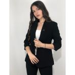 Kadın Bronş Detaylı Truvakar Kol Blazer Ceket - M - Siyah