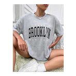 Kadın Brooklyn Baskılı Oversize Salaş Beyaz T-shirt Ünisex Boyfirend gri S