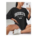 Kadın Brooklyn Baskılı Oversize Salaş Beyaz T-shirt Ünisex Boyfirend Siyah11 XL
