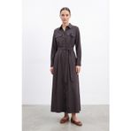 Kadın Broş Detaylı Kuşaklı Uzun Gömlek Elbise – 32472ELB - DARK BROWN