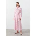 Kadın Broş Detaylı Kuşaklı Uzun Gömlek Elbise – 32472ELB - PINK