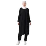 Kadın Bürümcük Kumaş Gizli Fermuarlı İkili Takım Hac Umre Kıyafeti Siyah Siyah 5XL