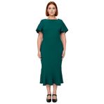 Kadın Büyük Beden Bodycon Midi Elbise Melek Kol Dokuma Kumaş Bisiklet Yaka Şık Günlük Stile Uygun-Koyu Yeşil-44