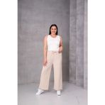 Kadın Büyük Beden Bürümcük Kumaş Bol Paça Beli Lastikli Pantolon - 4XL - Bej