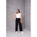 Kadın Büyük Beden Bürümcük Kumaş Bol Paça Beli Lastikli Pantolon - 5XL - Siyah