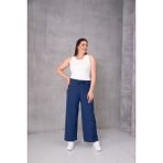 Kadın Büyük Beden Bürümcük Kumaş Bol Paça Beli Lastikli Pantolon - 6XL - Lacivert