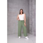 Kadın Büyük Beden Bürümcük Kumaş Bol Paça Beli Lastikli Pantolon - Haki - Renkli - 5XL