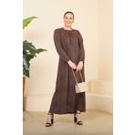 Kadin Buyuk Beden Çıtır Desen Uzun Anne Günlük Elbise Kahverengi - 4XL