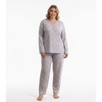 Kadın Büyük Beden Desenli Uzun Kollu Bambu Pijama Takımı (Ekru, 4XL)