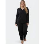 Kadın Büyük Beden Desenli Uzun Kollu Bambu Pijama Takımı (Siyah-2, 2XL)