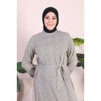 Kadin Buyuk Beden Elbise Tesettur Giyim Hakim Yaka Çıtır Desen - 2XL - 00467 Taş