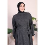 Kadin Buyuk Beden Elbise Tesettur Giyim Hakim Yaka Çıtır Desen - 4XL - Füme