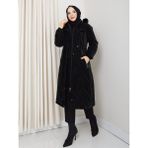 Kadın Büyük Beden Elyaf Dolgulu Spor Kapitone Nova Kumaş Mont 0198 - Siyah - 44