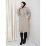 Kadın Büyük Beden Elyaf Dolgulu Spor Kapitone Nova Kumaş Mont 0198 - Vizon - 42