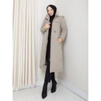 Kadın Büyük Beden Elyaf Dolgulu Spor Kapitone Nova Kumaş Mont 0198 - Vizon - 52