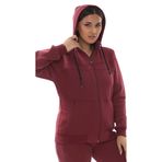 Kadın Büyük Beden Fermuarlı 3 İplik Şardonlu Kapüşonlu soft eşofman Takım (Mürdüm, 6XL)