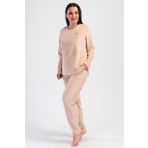 Kadın Büyük Beden Kadife Uzun Kol Bej Pijama Takım C9T8N0O304 BEJ 2 XL