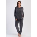 Kadın Büyük Beden Kadife Uzun Kol Füme Pijama Takım C8T8N0O304 FÜME 3 XL