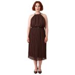 Kadın Büyük Beden Kahverengi Düz Halter Yaka Maxi Bodycon Dokuma Elbise Şık Davetler İçin Kaliteli-Kahverengi-44