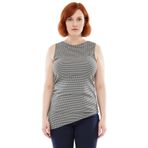 Kadın Büyük Beden Kareli Desenli Kayık Yaka Asimetrik Kesim Örme Bluz Kaliteli Şık Rahat Modern_Siyah-Beyaz-2XL