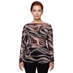 Kadın Büyük Beden Kayık Yaka Desenli Tül Örme Bluz Uzun Kol Kaliteli Şık Rahat Modern Zarif_Çok Renkli-6XL