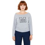 Kadın Büyük Beden Kayık Yaka Uzun Kollu Pamuklu Bluz Crop Kesim Spor Şık Tasarım Kaliteli Şık_Gri Melanj-XL