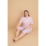 Kadın Büyük Beden Kısa Kollu Kapri Bambu Pijama Takımı - Açık Pembe - 3XL