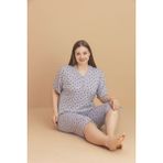 Kadın Büyük Beden Kısa Kollu Kapri Bambu Pijama Takımı - Gri - 2XL