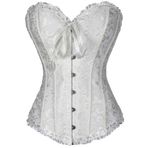Kadın Büyük Beden Korse Üst Giyim Boned Overbust Büstiyer Şekillendirici İç Çamaşırı Çiçekli Lace Up Trim Waist Push Up Clubwear, A-beyaz, S