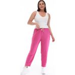Kadın Büyük Beden Sentetik Keten Yüksek Bel Lastikli Dar Paça Mom Pantolon C611 - 50 - Pembe