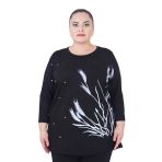 Kadın Büyük Beden Siyah İnci Detaylı Oversize Bluz
