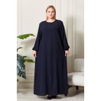 Kadin Buyuk Beden Tesettur Ferace Fermuarlı Yandan Baglamalı Kusaklı Ferace Elbise Oversize - 4XL - Lacivert