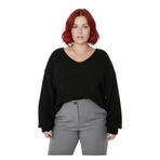 Kadın Büyük Beden V Yaka Kalın Triko Kazak Düz Akrilik Selanik Dokuma Kışlık Şık Seçim Kaliteli -Siyah-6XL