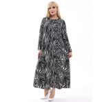 Kadın Büyük Beden Yumuşak Dokulu Siyah Beyaz Zebra Desen Elbise