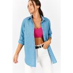 Kadın Buzmavi Oversize Uzun Basic Gömlek ARM-22Y001118 - Buz Mavi