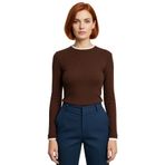Kadın Casual Bluz Viskon Ribana Fitted Kesim Dik Yaka Uzun Kollu Esnek Kumaş Günlük Kullanım_Kahverengi-XS