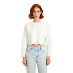 Kadın Casual Crop Oversize Bisiklet Yaka Triko Kazak Düşük Kol Akıtma Detaylı Konforlu Şık -Ekru-S