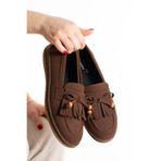 Kadın Casual Kahverengi taban kahverengi Süet Püsküllü Loafer Günlük Rahat Klasik Mokasen s2536 KahverengiPüskül 37