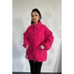 Kadın Cep Kapaklı Düğme Detaylı Yumoş Kumaş Astarlı Teddy Tarz Oversize Kaban Ceket - Fuşya