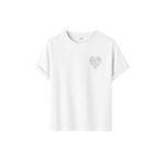 Kadın Çiçekli Kalp Baskılı T-Shirt, Minimalist Desenli Pamuklu Kısa Kollu Tişört, 10+ Renk Seçeneği (Beyaz, L)