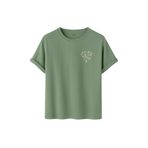 Kadın Çiçekli Kalp Baskılı T-Shirt, Minimalist Desenli Pamuklu Kısa Kollu Tişört, 10+ Renk Seçeneği (Çağla, S)