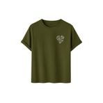 Kadın Çiçekli Kalp Baskılı T-Shirt, Minimalist Desenli Pamuklu Kısa Kollu Tişört, 10+ Renk Seçeneği (Haki, L)