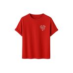 Kadın Çiçekli Kalp Baskılı T-Shirt, Minimalist Desenli Pamuklu Kısa Kollu Tişört, 10+ Renk Seçeneği (Kırmızı, 2XL)