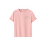 Kadın Çiçekli Kalp Baskılı T-Shirt, Minimalist Desenli Pamuklu Kısa Kollu Tişört, 10+ Renk Seçeneği (Pudra, L)