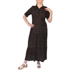 Kadın Çiçekli Kol Büzgülü Yaka Bağcıklı Elbise BGL-ST02110 SİYAH 38