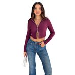 Kadın Çift Fermuarlı Ribanalı Bluz – Burgundy Star, bordo, l