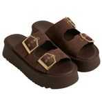 Kadın Çift Tokalı Süet Terlik, 4 cm Platform Taban, Rahat Poli Tabanlı, Günlük Yazlık Kullanım için (Kahverengi, EU Ayakkabı Beden Sistemi, Yetişkin, Kadın, Sayısal, Orta, 37)